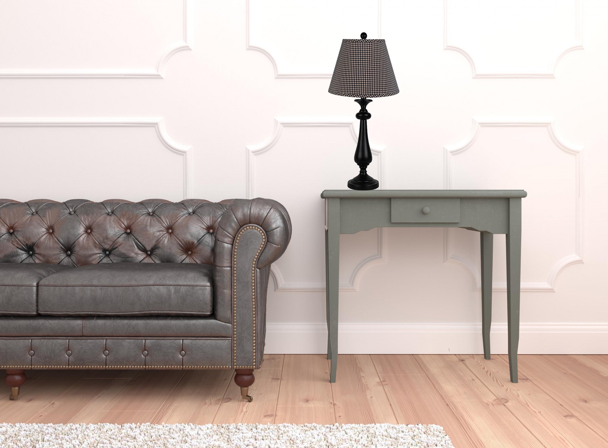 27" Black Candlestick Table Lamp With Black Mini Check Shade 