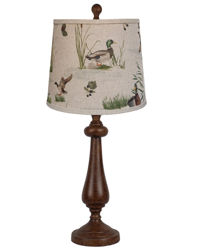 27" Rustic Brown Table Lamp With Beige And Green Duck Empire Shade 