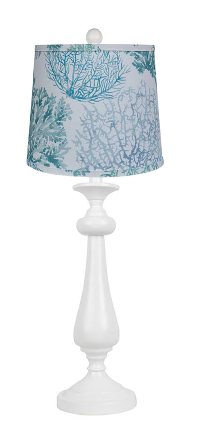 27" White Candlestick Table Lamp With Aqua Coral Shade 
