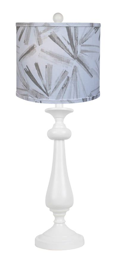 26" White Candlestick Table Lamp With Gray Taupe Abstract Shade 