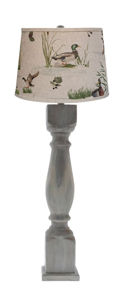 40" Rustic Washed Gray Standard Table Lamp With Beige And Green Duck Empire Shade 
