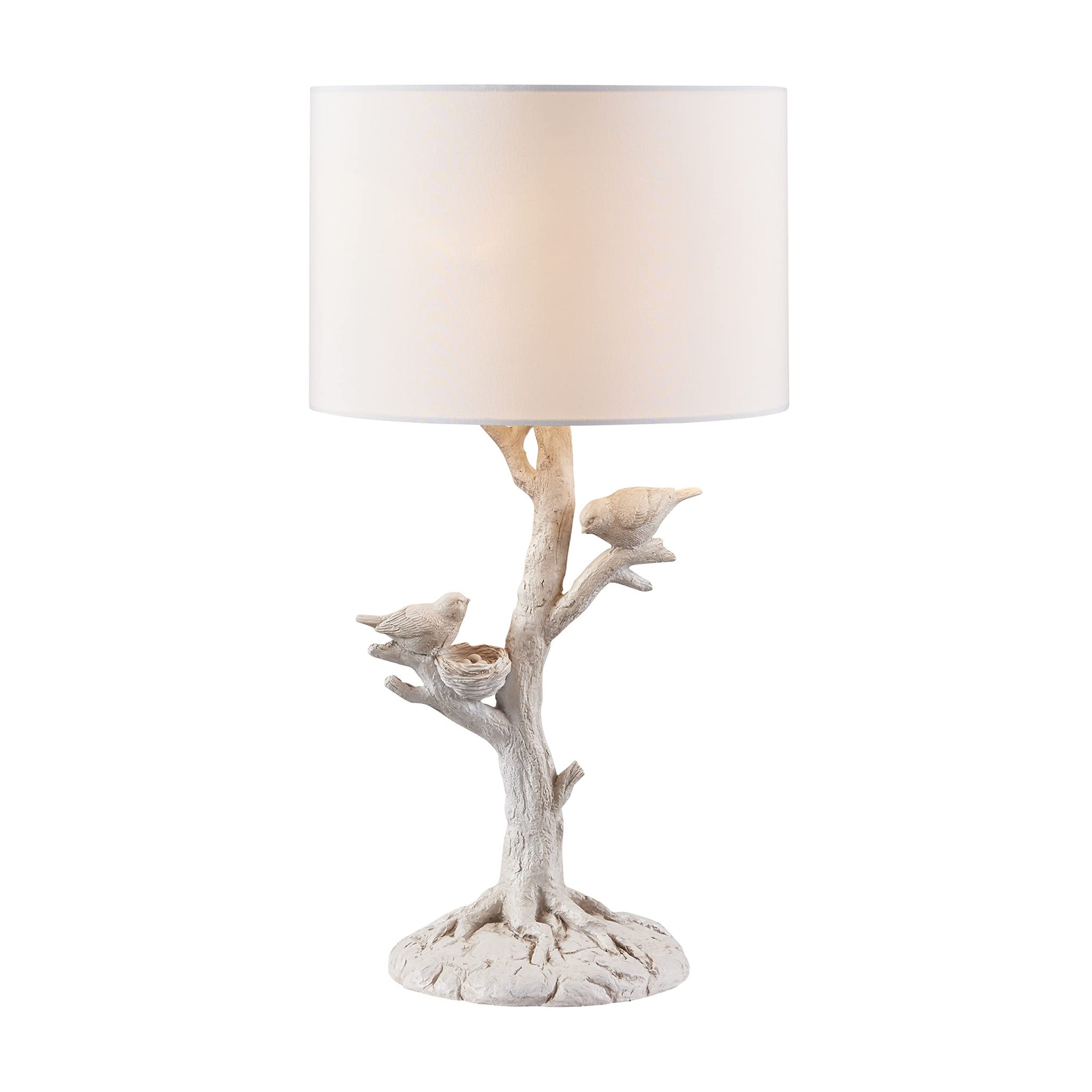 22" White Birds in a Tree Table Lamp With White Drum Shade