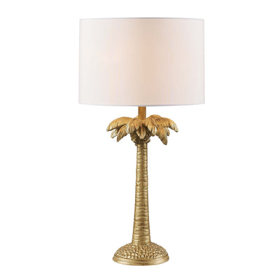 22" Gold Tropical Coconut Tree Table Lamp With White Drum Shade 