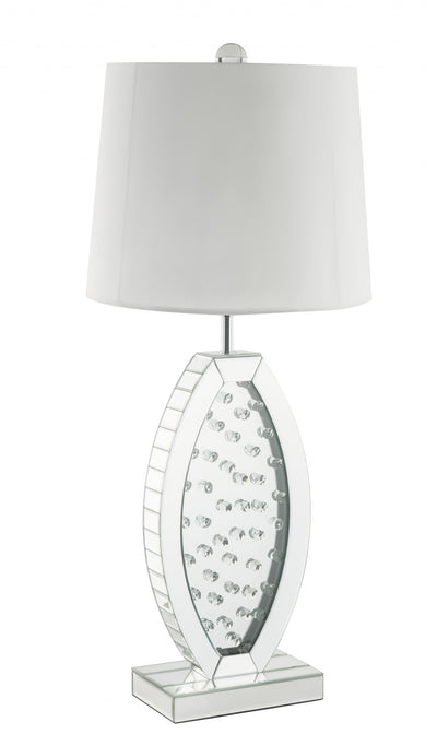 37" Mirrored Glass Table Lamp With White Drum Shade 