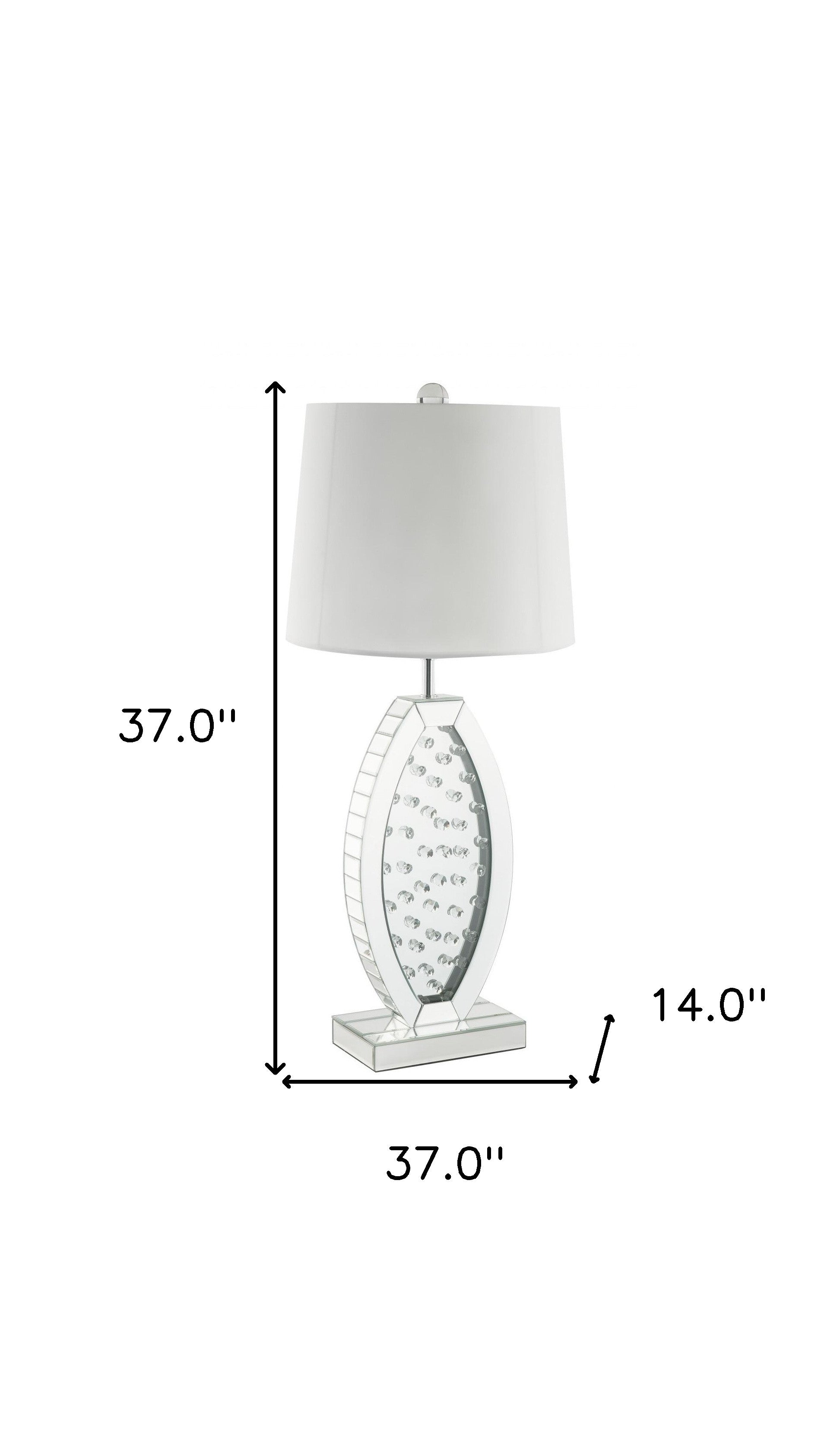 37" Mirrored Glass Table Lamp With White Drum Shade 