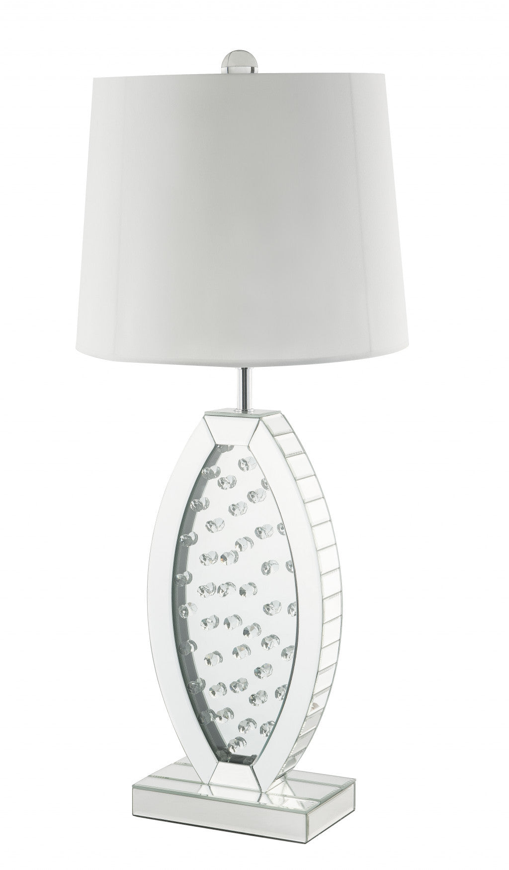 37" Mirrored Glass Table Lamp With White Drum Shade 