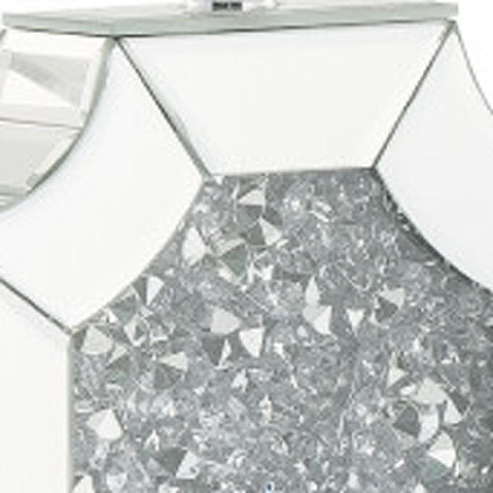 33" Mirrored Glass Faux Crystals Table Lamp With White Square Shade 