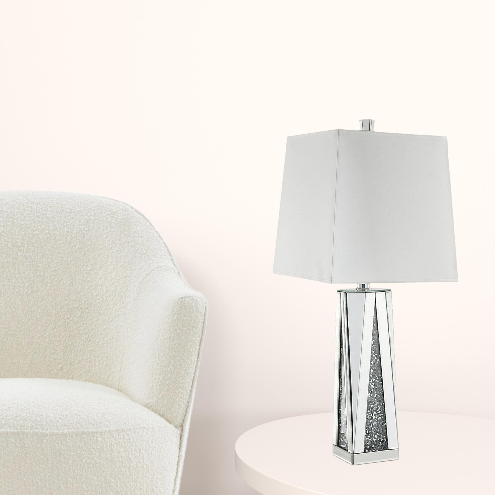 35" Clear Glass Table Lamp With White Square Shade 