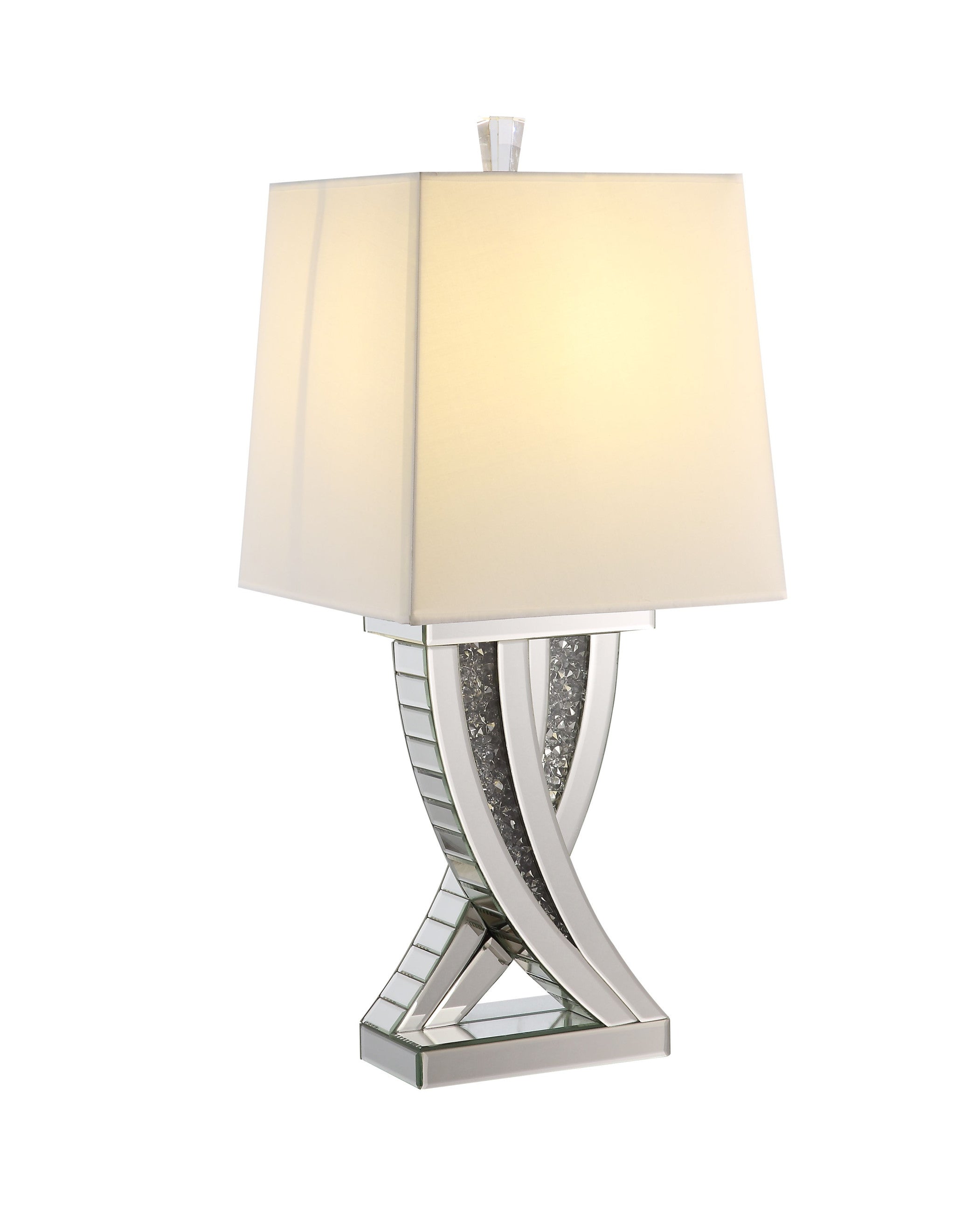 30" Mirrored Glass and Faux Crystal X Table Lamp With White Empire Shade