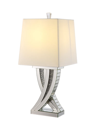 30" Mirrored Glass and Faux Crystal X Table Lamp With White Empire Shade 