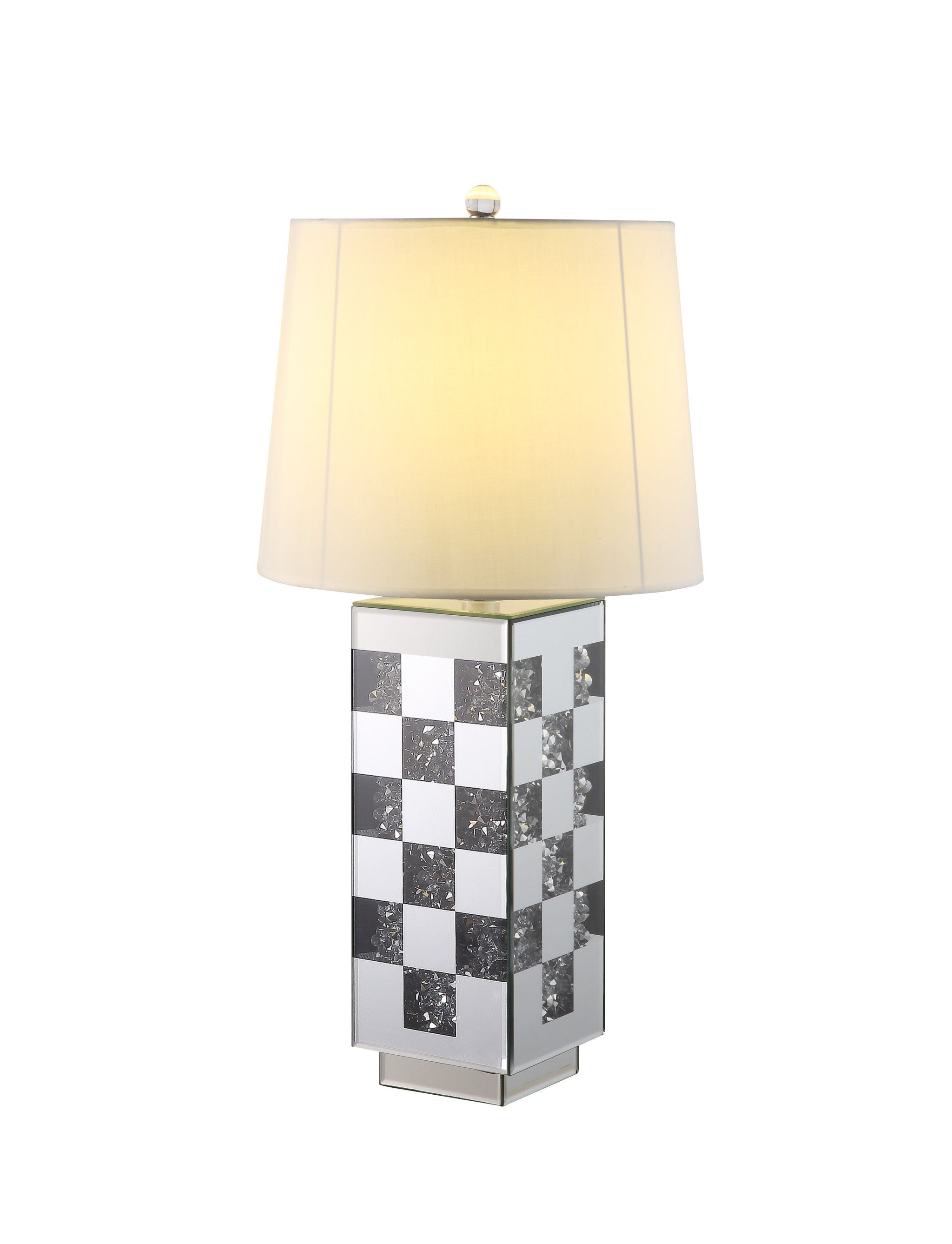 30" Black and Silver Glass Table Lamp With White Empire Shade