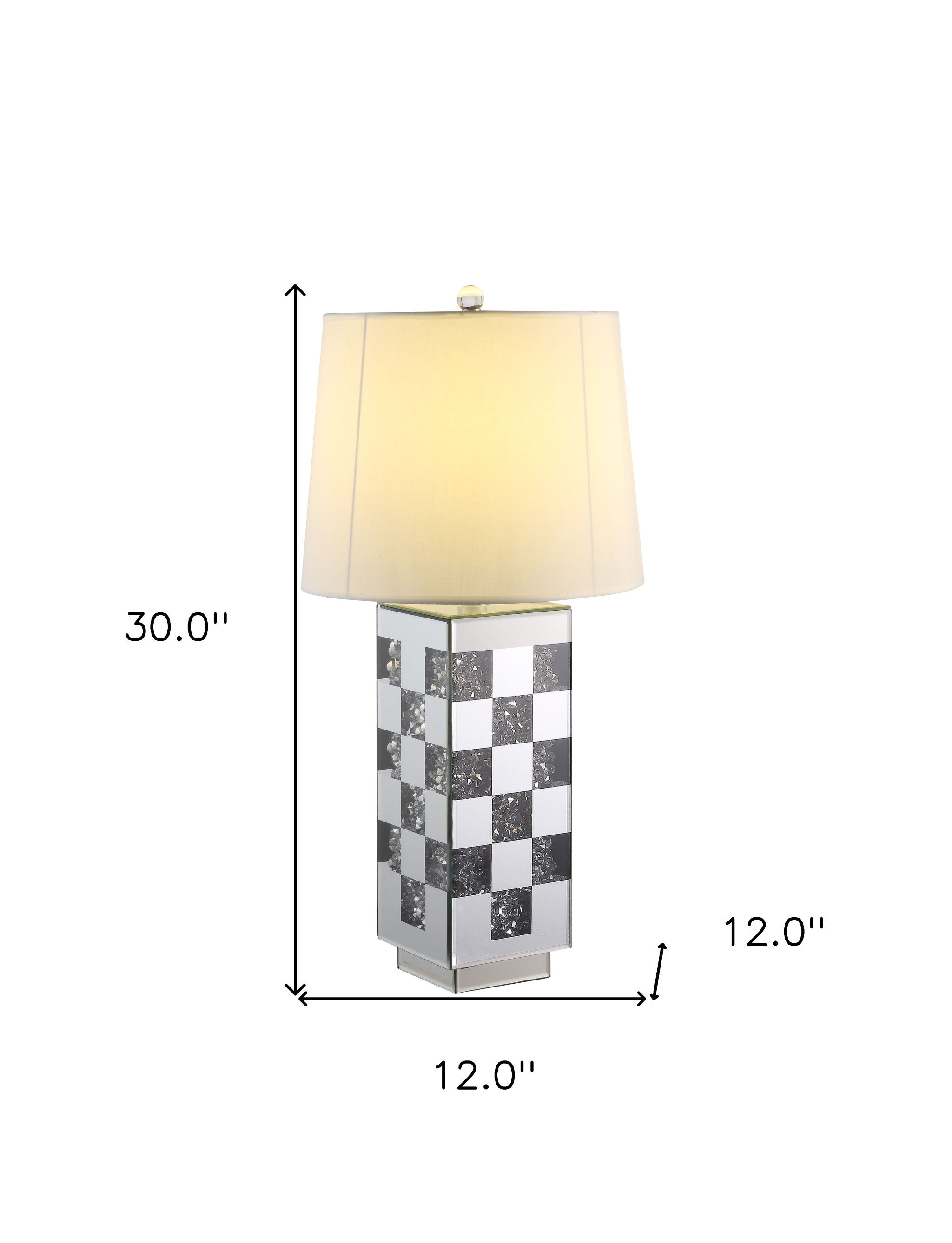 30" Black and Silver Glass Table Lamp With White Empire Shade