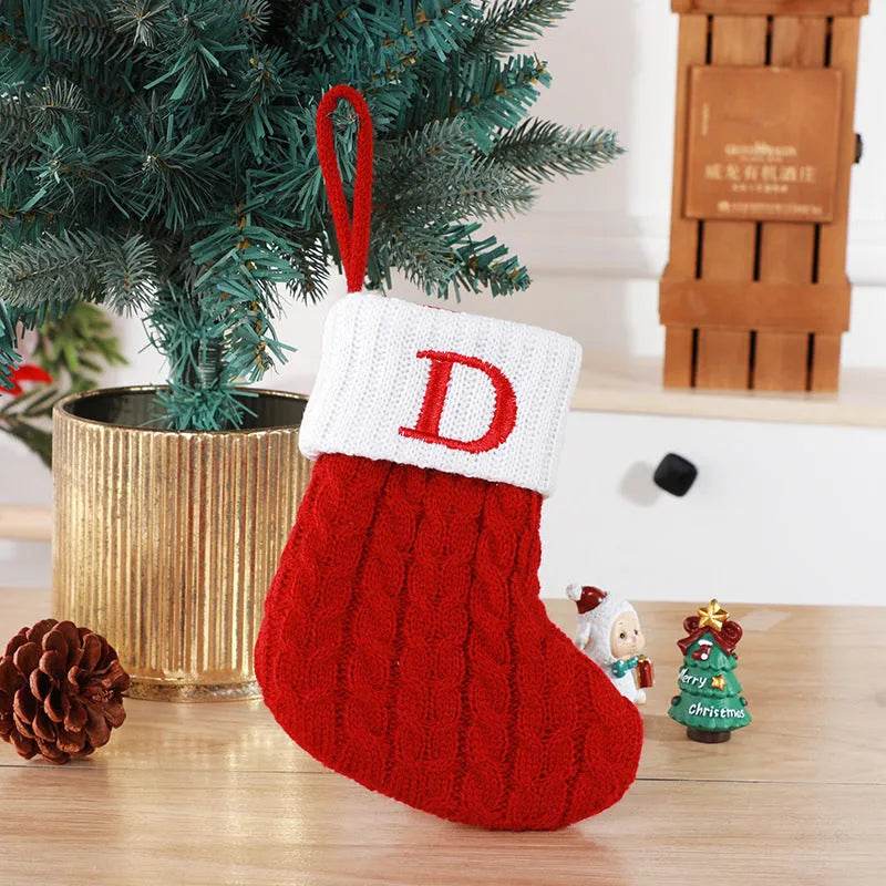 Cute Letters Christmas Stockings Decorative Creative Tree Pendant Wool Knitted Socks 