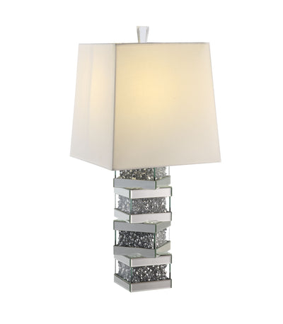 30" Clear and Mirrored Glass Faux Crystal Table Lamp With White Square Shade 