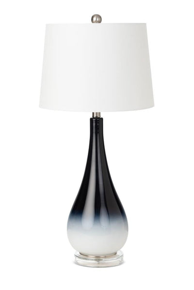 Set Of Two 31" Black And White Glass Table Lamps With White Empire Shade 