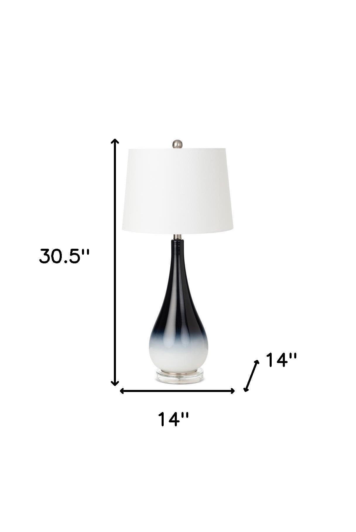 Set Of Two 31" Black And White Glass Table Lamps With White Empire Shade 