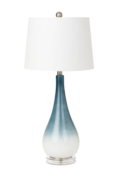 Set Of Two 31" Blue And White Glass Table Lamps With White Empire Shade 