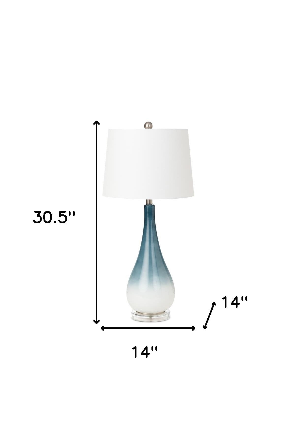 Set Of Two 31" Blue And White Glass Table Lamps With White Empire Shade 