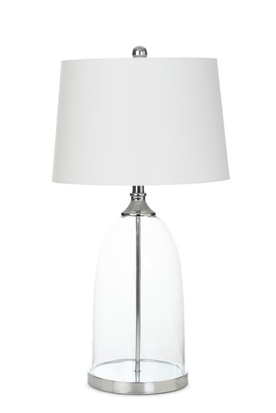 Set of Two 30" Clear Glass Geometric Table Lamps With White Empire Shade 