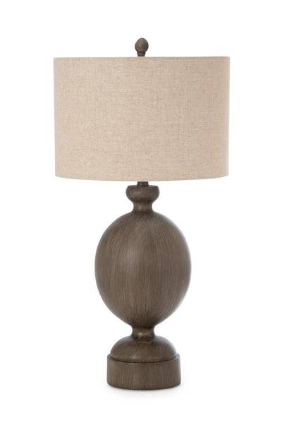 30" Brown Table Lamp With Beige Drum Shade 