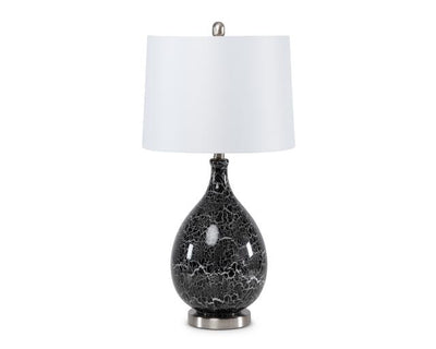 28" Gray And Silver Glass Table Lamp With White Empire Shade 
