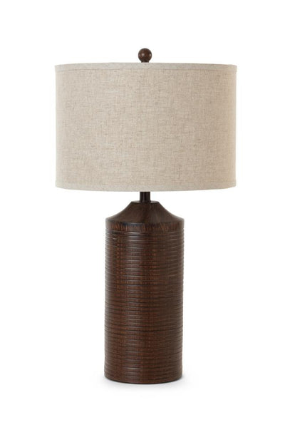31" Brown Usb Table Lamps With Beige Drum Shade 