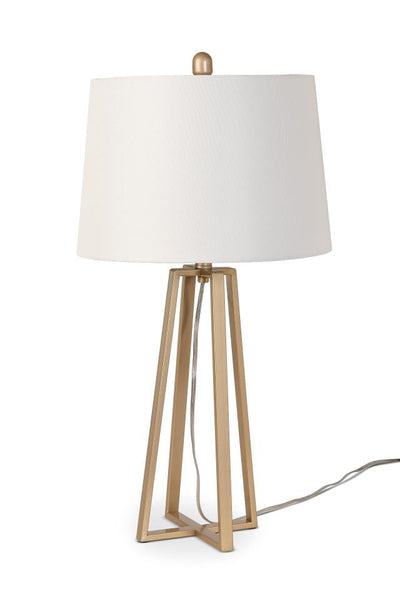 Set of Two 29" Gold Metal Geometric Table Lamps With White Drum Shade 