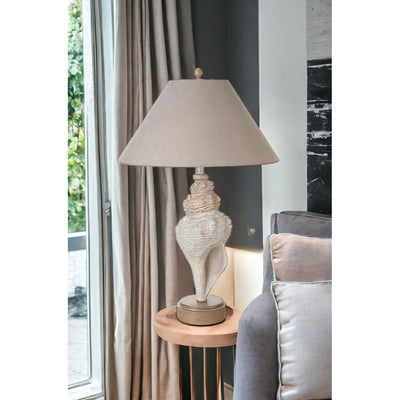 Set Of Two 30" Brown White And Grey Table Lamps With Tan Empire Shade 