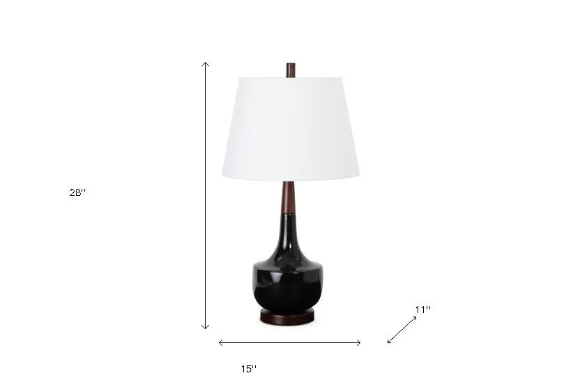 28" Black Ceramic Genie Table Lamp With White Shade 