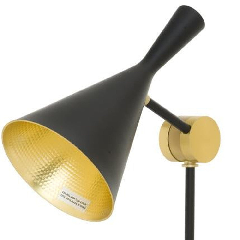 23" Black Metal Desk Table Lamp With Black and Gold Cone Shade