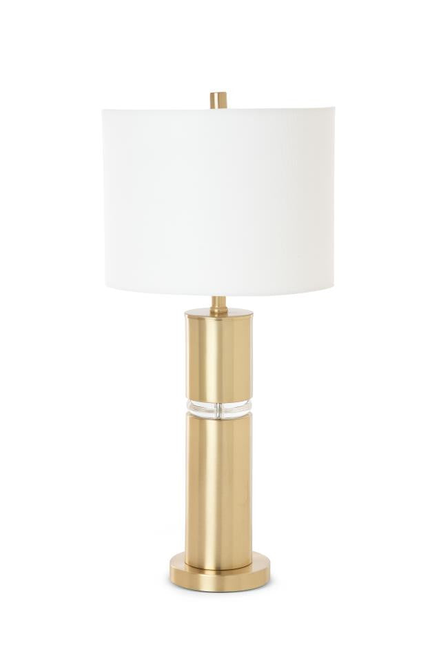 Set of Two 28" Gold Metal Cylinder Table Lamps With White Drum Shade