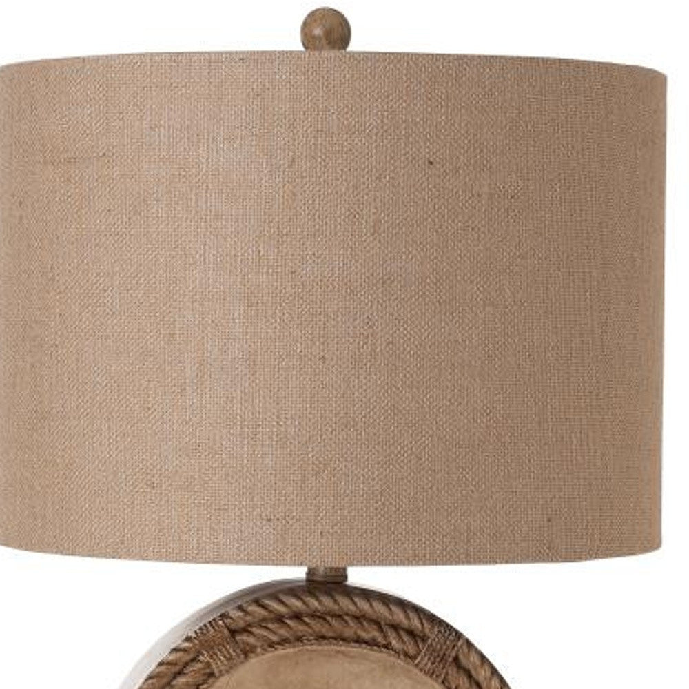 31" Brown Table Lamp With Tan Drum Shade