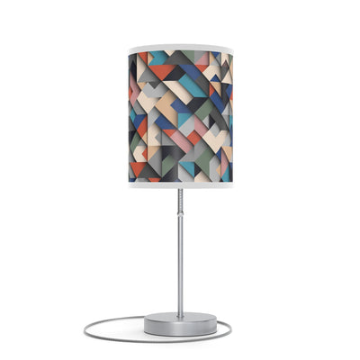 20" Silver Metal Standard Table Lamp With Retro Multi Color Cylinder Shade 