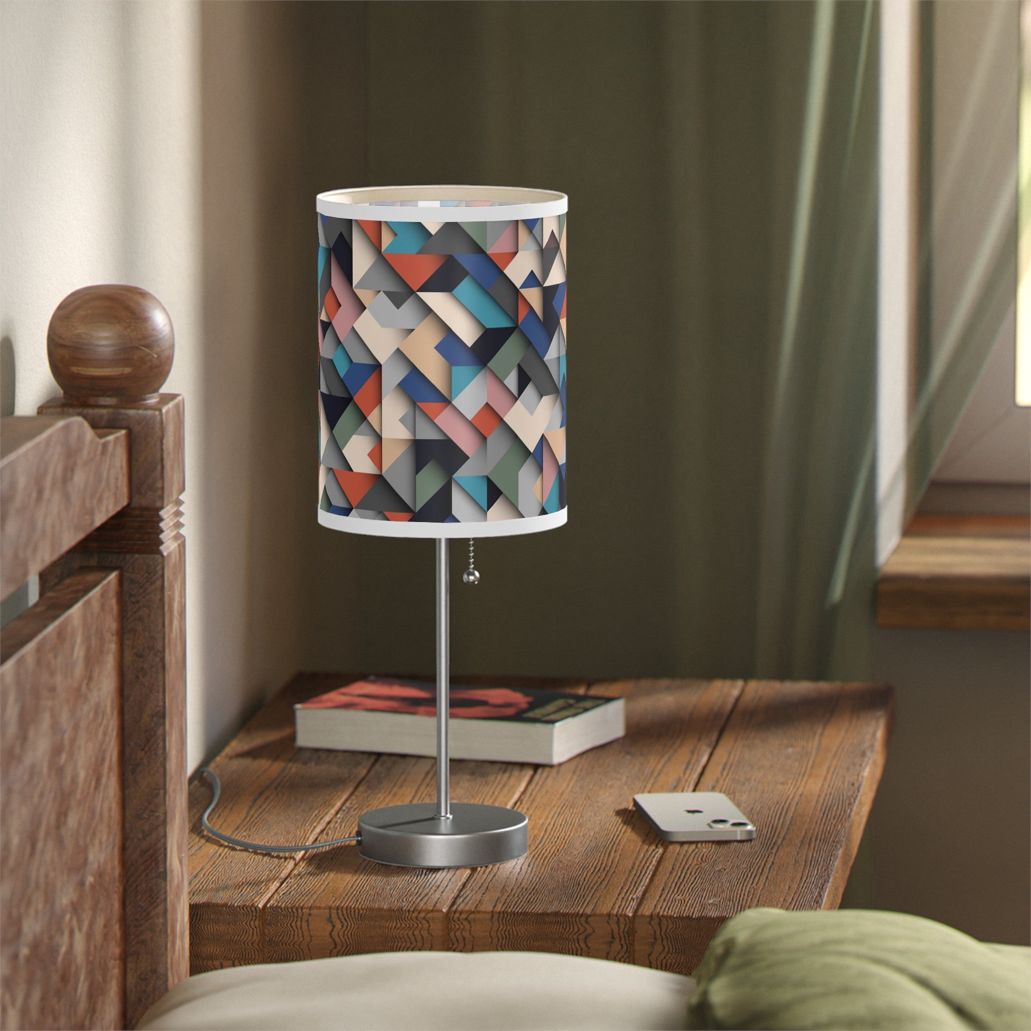 20" Silver Metal Standard Table Lamp With Retro Multi Color Cylinder Shade