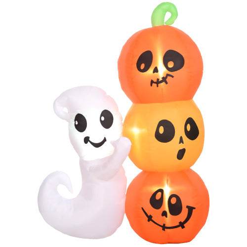 HOMCOM 5ft Inflatable Halloween Decoration Ghost And Pumpkin, Blow Up Outdoor LED Yard Display, Waterproof 