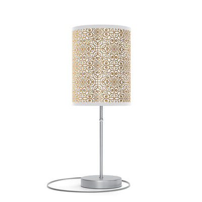20" Silver Metal Standard Table Lamp With White And Gold Cylinder Shade 
