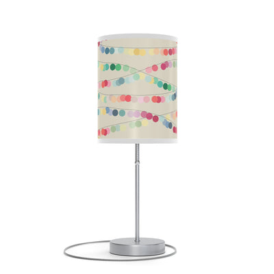20" Silver Table Lamp With Off White And Festive Multi Color Cylinder Shade 
