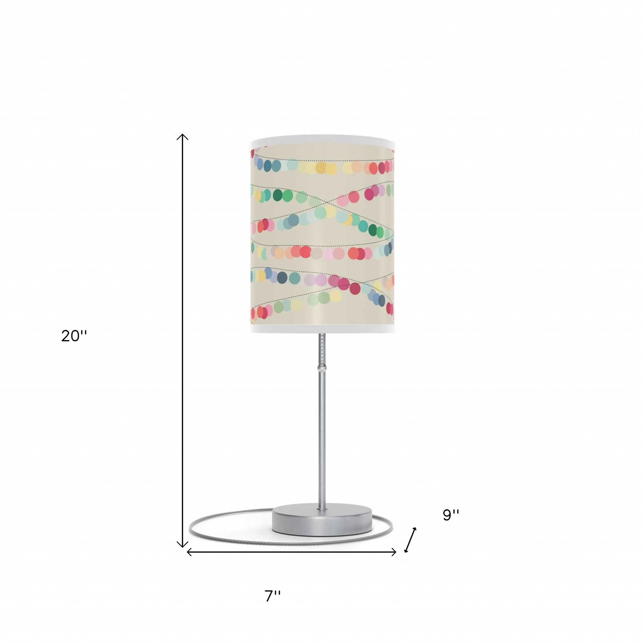 20" Silver Table Lamp With Off White And Festive Multi Color Cylinder Shade