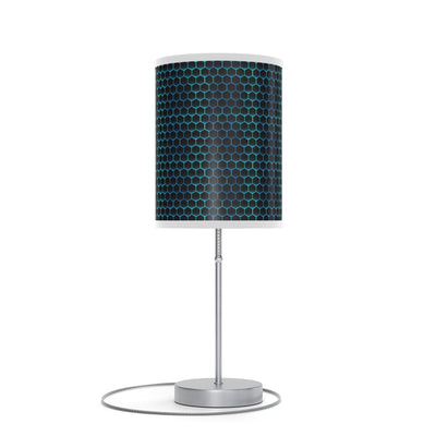 20" Silver Table Lamp With Black And Bright Honeycomb Cylinder Shade 