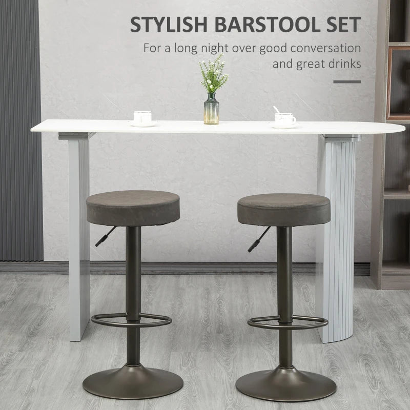 Modern Adjustable Bar Stools Set of 2, Swivel Barstool with Footrest, PU Leather Round Top for Kitchen, Dark Grey