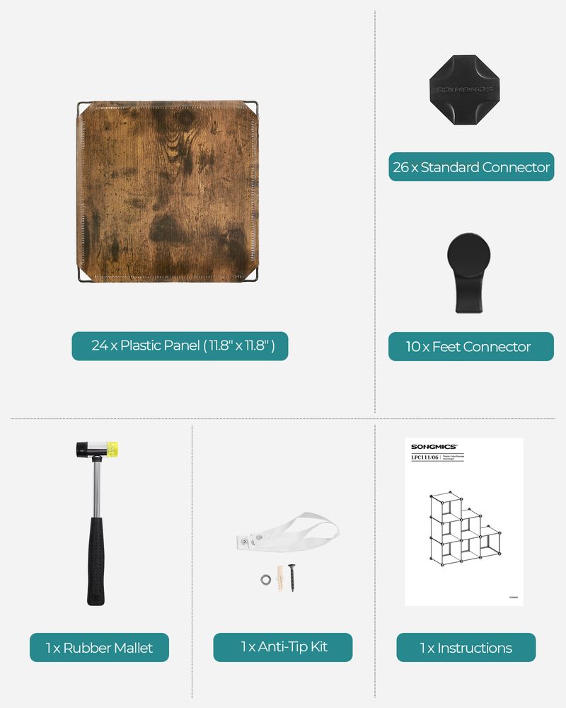 SONGMICS 6 Cube Storage Organizer with Feet and Rubber Mallet 