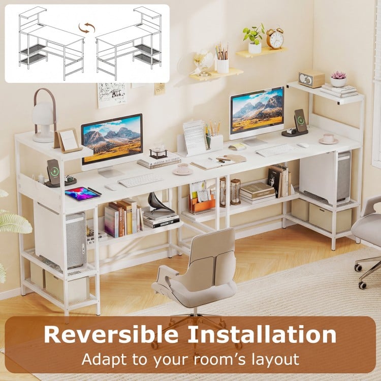 48 Inch Computer Desk with Power Outlets and Storage Shelves-White