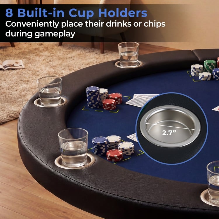 48 Inch Foldable Poker Table with 8 Cup Holders and Padded Edges-Blue