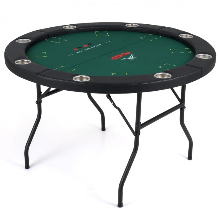 48 Inch Foldable Poker Table with 8 Cup Holders and Padded Edges-Green