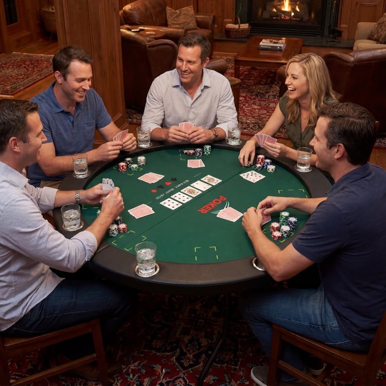 48 Inch Foldable Poker Table with 8 Cup Holders and Padded Edges-Green