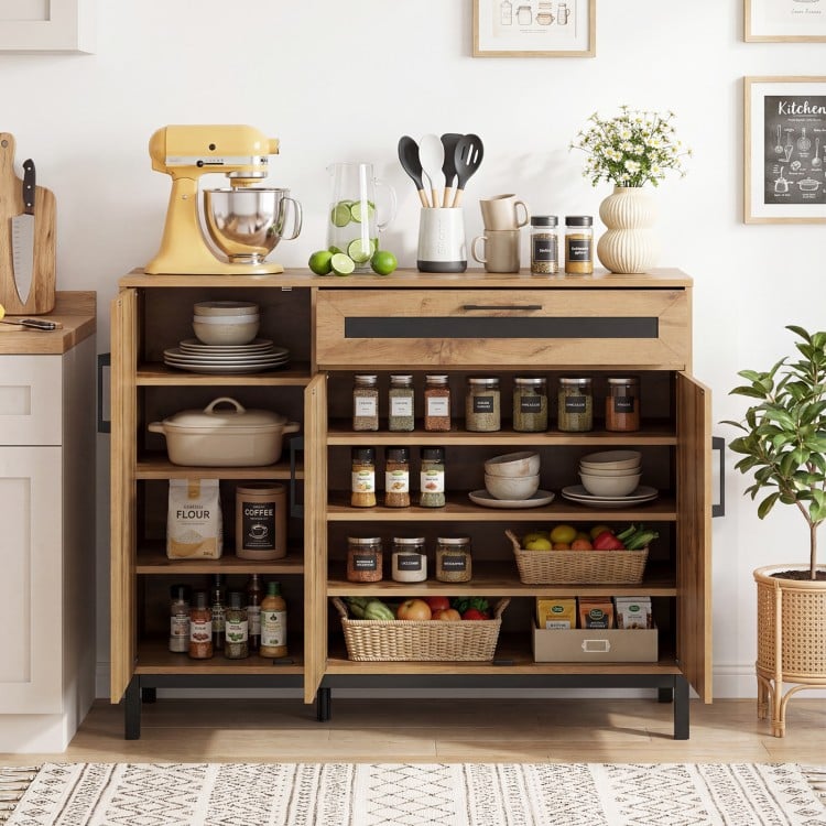 48 Inch Sideboard Buffet Cabinet with Drawer and Metal Legs-Natural
