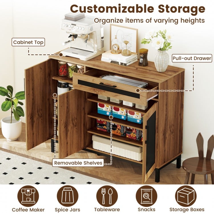 48 Inch Sideboard Buffet Cabinet with Drawer and Metal Legs-Natural