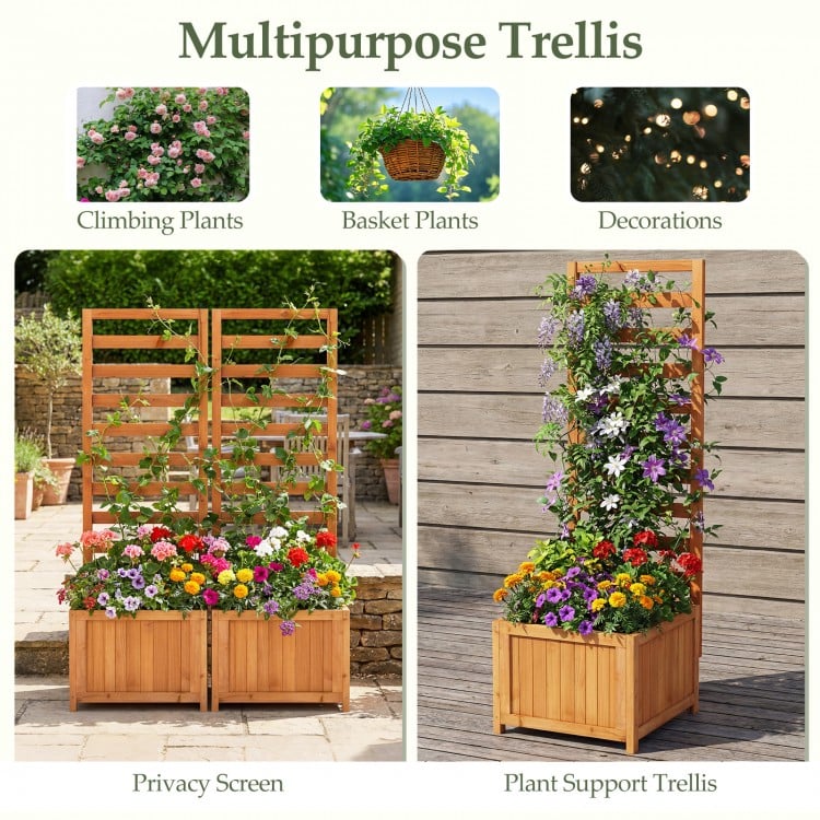 48 Inch Wood Raised Garden Bed with Trellis with Drainage Holes-Natural
