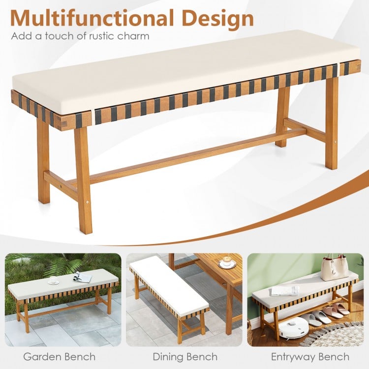 48 inch Acacia Wood Outdoor Bench with Thick Padded Seat Cushion