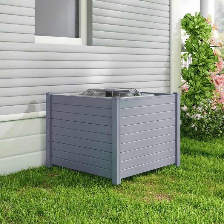 48 x 38 Inch Air Conditioner Fence 2 Panels with Metal Ground Stakes-Gray
